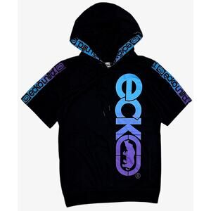 Ecko Unltd Men's Hoodie T-Shirt Logo Tape Ribbon Short Sleeve Tee in Black